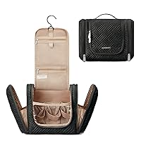 BAGSMART Toiletry Bag for Men, Travel Cosmetic Makeup Bag with Hanging Hook, Water-resistant Dopp kit Shaving Bag for Full Sized Container, Toiletries, Shampoo, Black-Medium