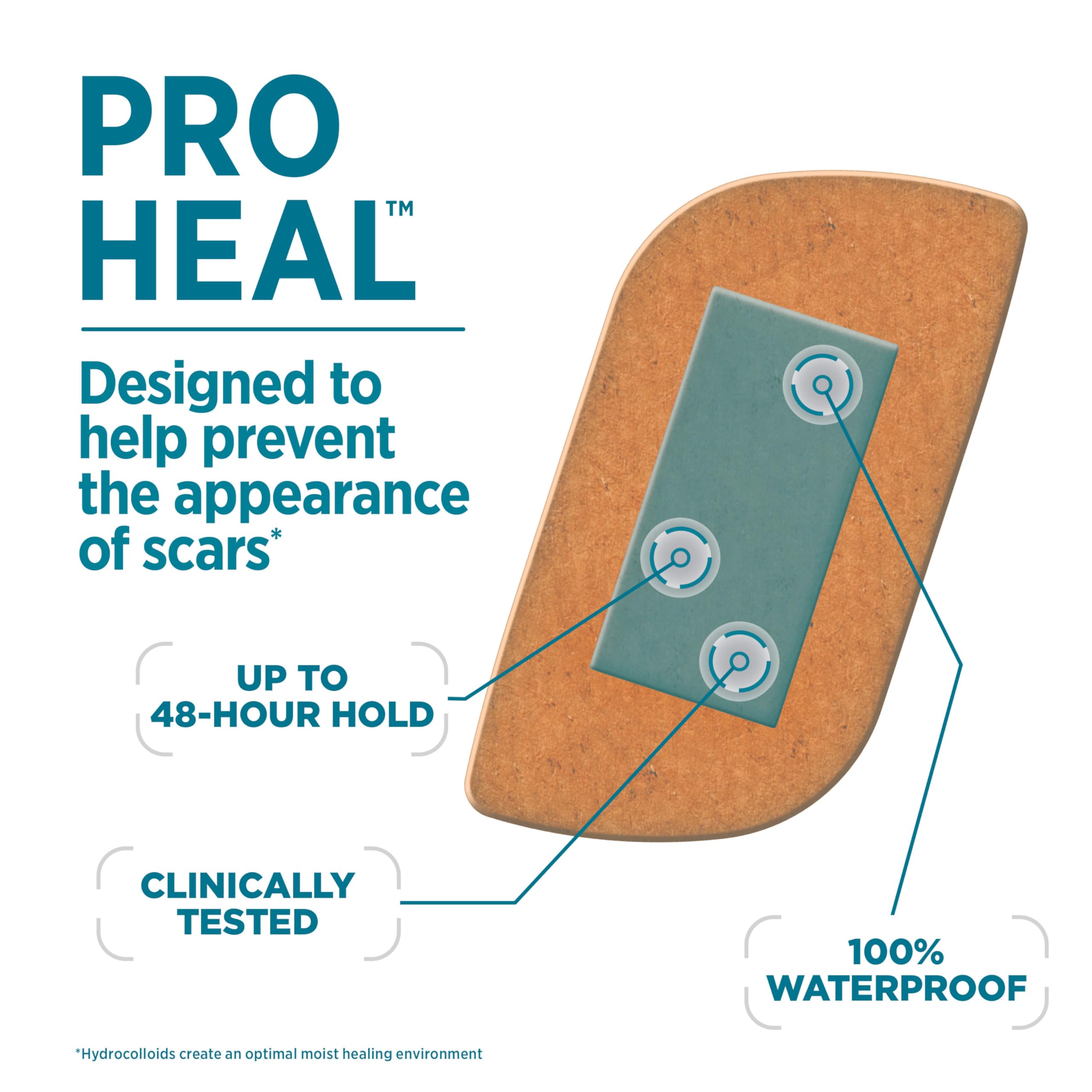 Band-Aid Brand Pro Heal Adhesive Bandages with Hydrocolloid Gel Pads, Large Clinically Tested Waterproof Bandages for Better Healing of Minor Wounds, Sterile First Aid Bandages, 5 ct