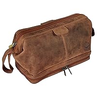 RUSTIC TOWN Full Grain Leather Travel Cosmetic Bag - Hygiene Organizer Dopp Kit (Brown)