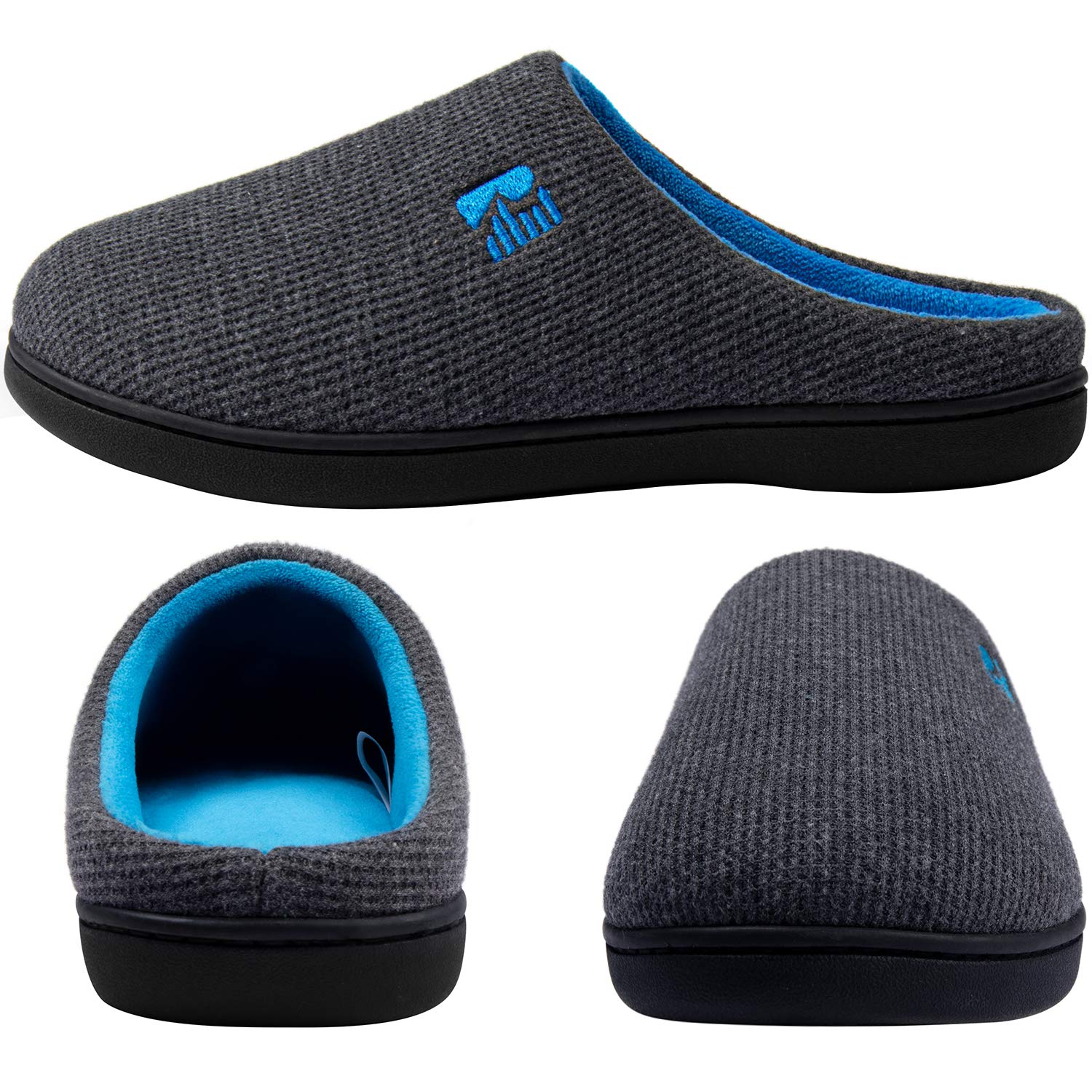 RockDove Men's Two-Tone Foam Slipper, Size 9-10 US Men, Dark Gray/Blue