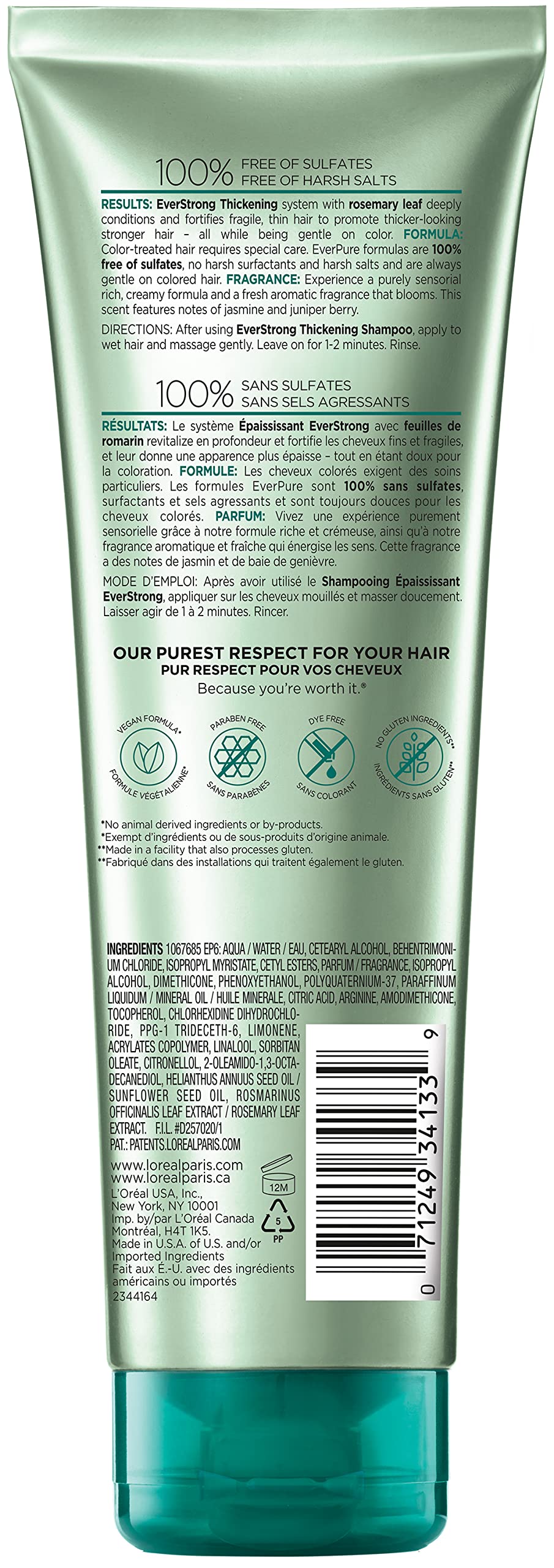 L'Oreal Paris EverStrong Thickening Sulfate Free Conditioner, Thickens + Strengthens, For Thin, Fragile Hair, with Rosemary Leaf, 8.5 Ounces (Packaging May Vary)