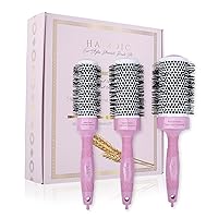 Round Brush Set for Women - Eco Sustainable Thermal Ionic Hair Brush Ionic Tourmaline Ceramic Ion Charged Salon Quality Hair Brushes Gift Set For All Hair Types (3 Brushes)