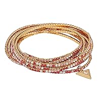 GUESS Goldtone Light Pink Glass Stone 10 Piece Stretch Bracelet Set