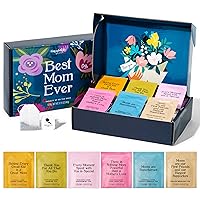 Thoughtfully Gourmet, Best Mom Ever Tea Gift Set, Tea Sampler Includes 6 Flavors of Tea with Inspirational Quotes, Great Gifts for Mom, Set of 90