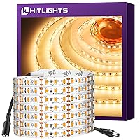 HitLights LED Strip Lights Warm White 3000K, 16.4ft High Density Tape Light, UL-Listed, 600 LEDs, 300Lm/ft, 12V Flexible Dimmable Rope Lights for Bedroom, Kitchen, Cabinet (Power Source Not Included)