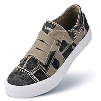 JENN ARDOR Women's Stylish Slip On Sneakers No Laces Elastic Low Top Canvas Sneakers Trendy Flats Comfortable Casual Walking Shoes