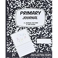 Primary Journal: Black Marble,Composition Book, draw and write journal, Unruled Top, .5 Inch Ruled Bottom Half, 100 Sheets, 7.5 in x 9.25 in, 19.05 x 23.495 cm,Soft Durable Cover