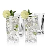 Viski Reserve Milo Crystal Highball Glasses - European Crafted Collins Glasses Set of 4-14oz Cocktail Glass for Wedding or Anniversary and Special Occasions Gift Ideas