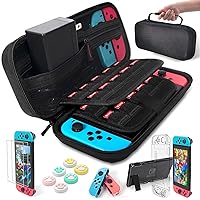 Compatible with Nintendo Switch Accessories Bundle Kit Case 9 in 1 Pouch Switch Cover Case HD Switch Screen Protector Thumb Grips Caps for Nintendo Switch Console Accessories