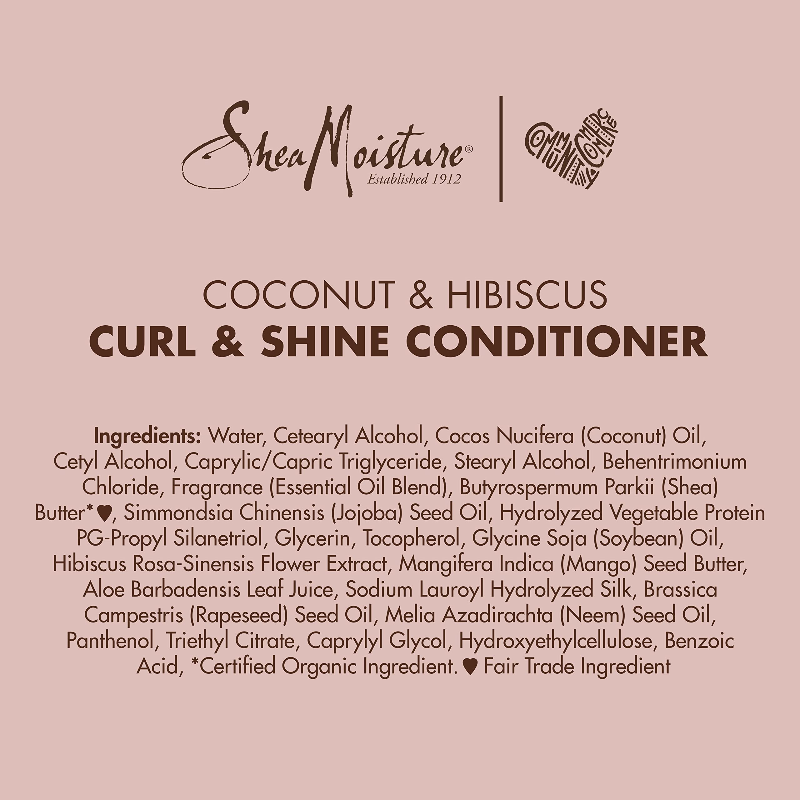 Shea Moisture Hair Conditioner Curly Hair Products, Coconut & Hibiscus Curl & Shine Conditioner, Shea Butter, Coconut Oil, Vitamin E & Neem Oil, Frizz Control, Family Size, 16 Fl Oz Ea