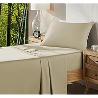 California Design Den Twin Bed Sheets Set, Cooling Bamboo Rayon Sheets, Luxury 3 Piece Set with Fitted Deep Pocket Beige Twin Sheets - Beige