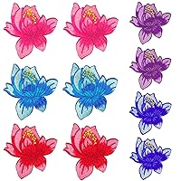 10Pcs Iron on Patches, Lotus Flower Embroidered Sewing Patches for Clothing Decor, Bags, Jackets, Jeans DIY Accessory Craft Decoration