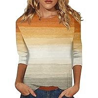 Trendy Tops for Women 2024, Women's Fashionable Casual Three Quarter Sleeve Printed Collar Pullover Top