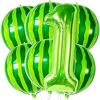 Watermelon Balloons for Watermelon Party Supplies - Pack of 6 | Green One Balloon for First Birthday - 40 Inch | 4D Watermelon Balloon for Watermelon Birthday Decorations | Green Number 1 Balloon