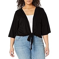 Star Vixen Women's Plus Size 3/4 Sleeve Tiefront Shrug