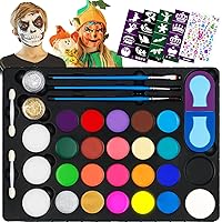 UCANBE Water Activated Face Paint + 10pcs Paint Brush Body Paint SFX Makeup  Palette for Cosplay Halloween Black White Face Painting Kits for Adults  Matte Neon Special Effects Makeup Kit