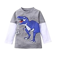 Toddler Kids Boys Girls Long Sleeve Patchwork Dinosaur Tops Shirt Clothes Boys Undershirts