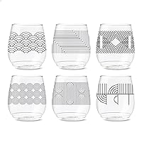 TOSSWARE POP 14oz Vino Modern Geometric Series, SET OF 6, Premium Quality, Recyclable, Unbreakable & Crystal Clear Plastic Printed Glasses