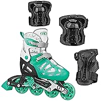 Roller Derby Tracer Girl’s Adjustable Inline Skates with Protective Gear, Adjustable Sizing, Tri-Pack Protective Gear Included