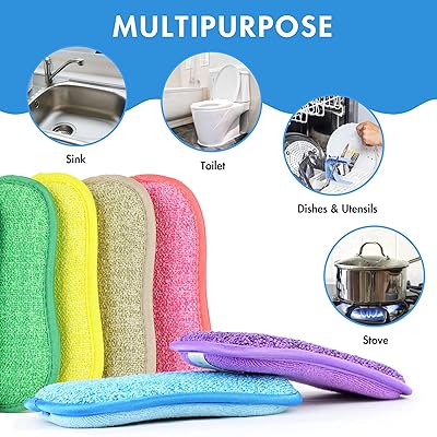 Multi-Purpose Scrub Sponges for Kitchen by Scrub- It - Non-Scratch Microfiber Sponge Along with Heavy Duty Scouring Power - Effortless Cleaning of