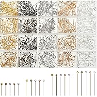 1000 Pieces Jewelry Making Silver Gold 16mm 20mm 25mm 30mm Ball Head Pins Needles Brass Long Craft Head Pins for Jewelry Making Bracelet Earring (Multicolor)
