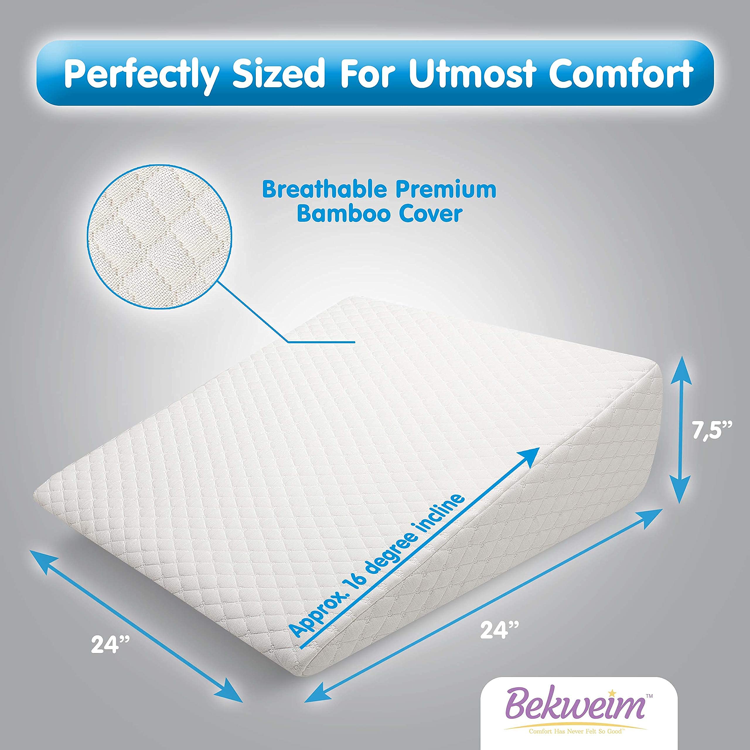 Wedge Pillow for Sleeping | 7.5 Inch Incline - Unique Curved Design | Memory Foam Bed Wedge Pillow | Support and Relief from Acid Reflux, Back and Neck Pain, Snoring, GERD (White)
