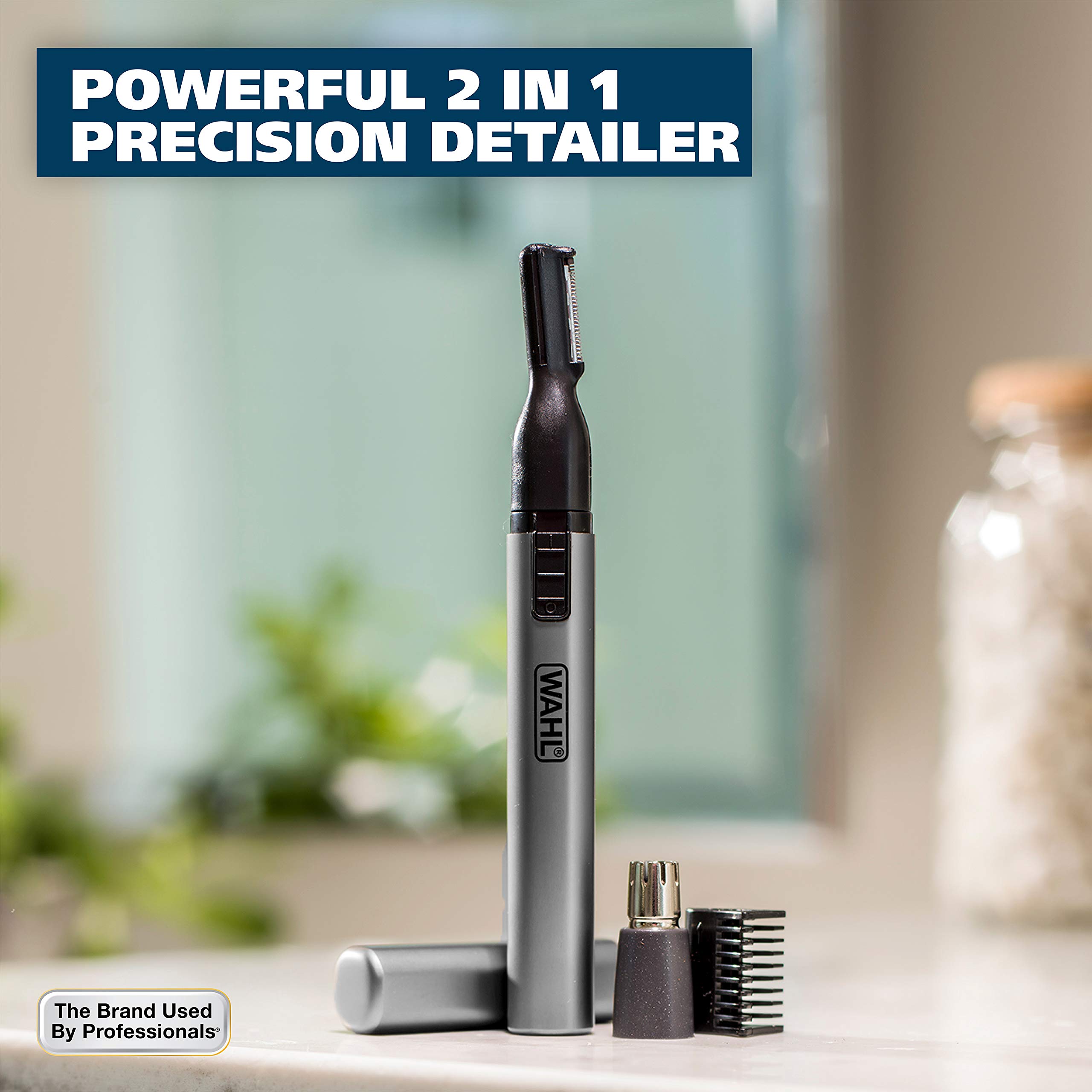 Wahl Micro Groomsman Battery Personal Trimmer & Detailer for Hygienic Grooming with Rinseable, Interchangeable Heads for Eyebrows, Neckline, Nose, Ears, & Other Detailing - 05640-600