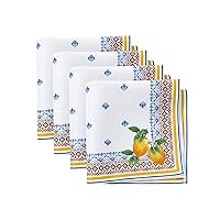 Elrene Home Fashions Capri Lemon Double-Bordered Mediterranean Spring/Summer Cloth Napkins, 17 Inches by 17 Inches, Set of 4