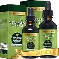 Vitamin B12 & Vitamin D3 w/K2 Liquid Drops Bundle | Liquid Vitamin B12 Drops, 2oz | Liquid Vitamin D3 Drops, 1oz | No GMO’s, No Preservatives