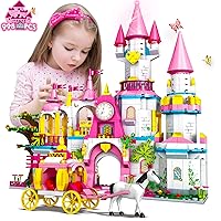 HOGOKIDS Girls Castle Princess Building Toys - Girl Dream House 5-in-1 Pink Castle & Carriage Playsets STEM Building Blocks Set Fantasy Gifts for Kids Age 6 7 8 9 10 11 12 Years Old (998 PCS)
