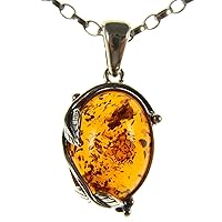 BALTIC AMBER AND STERLING SILVER 925 PENDANT NECKLACE - 14 16 18 20 22 24 26 28 30 32 34