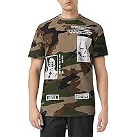 Hat and Beyond Mens Graphic Print Malcolm X Double Layer Zipper Hipster Longline Camo T Shirt