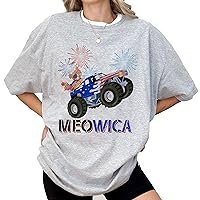 DuminApparel Meowica Cat Monster Truck American Flag 4th of July Boys T-Shirt