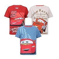 Disney Cars Boys’ 3 Pack T-Shirts for Toddler and Little Kids – Blue/Yellow/Red/White