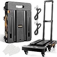 [Upgraded] Folding Hand Truck Dolly Cart (440LB), Heavy Duty Luggage Cart with TPR Wheels and Easy Setup Design, Portable Platform Truck Collapsible Dolly for Moving, Travel, Shopping, Office Use
