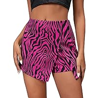 Women's Shorts Zebra Striped Asymmetrical Hem Skort Women's Shorts Shorts for Women (Color : Hot Pink, Size : X-Large)