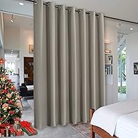 RYB HOME Privacy Curtain for Sliding Glass Door, Light Block Noise Reduce Insulated Curtain Screen for Living Room Locker Room Basement Bedroom Closet, 100 inch Wide x 108 inch Long, Sand