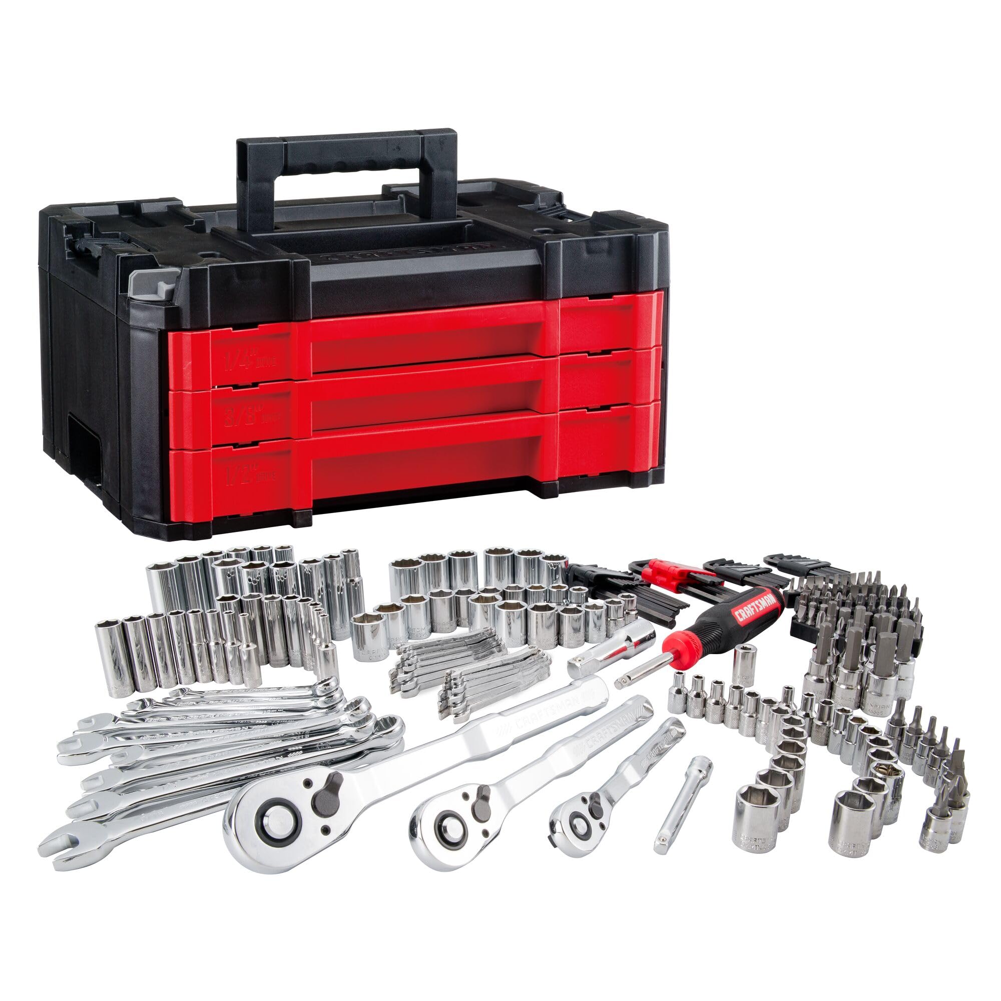 CRAFTSMAN Versastack Mechanics Tool Set, 1/4 in, 3/8 in, and 1/2 in Drive, 230 Piece (CMMT45306)