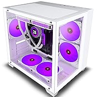KEDIERS Micro ATX Tower PC Case 7 ARGB Fans Gaming PC Mini Case with 2*Tempered Glass White