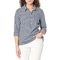 Tommy Hilfiger Women's Blouse Casual Check Roll Tab Long Sleeve, True Blue Multi