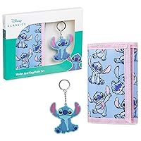 Disney Stitch Kids Wallet and Keyring Gift Set Cute Trifold Wallet with Coin Purse Card Slots and Keychain Stitch Gifts (Blue Stitch)