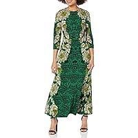 London Times Women's Jewel Neck 3/4 Sleeve Maxi Dress Flattering Placement Event Occasion