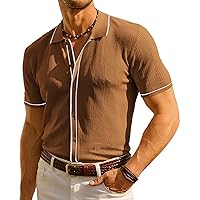 PJ PAUL JONES Men's Polo Shirt Vintage Short Sleeve Knit Shirt Casual Lightweight Hollow Out Shirt