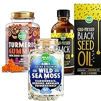 MAJU's Black Seed Oil Recommended Herbal Combination - Organic Irish Sea Moss Capsules, Turmeric Curcumin Ginger Gummies