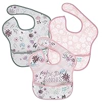 Bumkins SuperBib, Baby Bib, Waterproof, Washable Fabric, Fits Babies and Toddlers 6-24 Months - Love You Bunches (3-Pack)