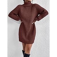 Sweater Dresses for Women Women's Sweater Dress Turtleneck Raglan Sleeve Sweater Dress Sweater Dresses (Color : Coffee Brown, Size : Small)