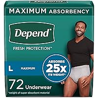Depend Fresh Protection Adult Incontinence Underwear for Men (Formerly Depend Fit-Flex), Disposable, Maximum, Large, Grey, 72 Count (2 Packs of 36), Packaging May Vary
