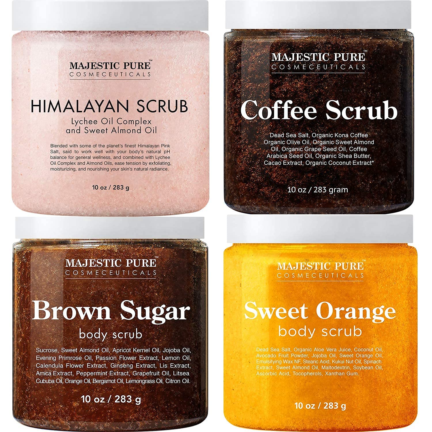 Majestic Pure Himalayan Scrub, Orange Scrub, Brown Sugar Scrub, and Coffee Scrub Bundle – Great Body Scrub Package