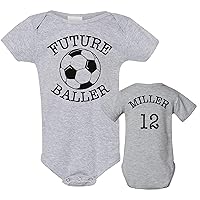 Custom Soccer Baby Onesie, FUTURE BALLER (SOCCER) W/Name & Number on Back, Kids Onesie, Personalized Onesie