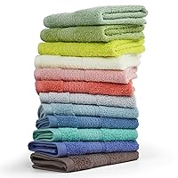 Cleanbear 100% Cotton Wash Cloths 12 Pack Bath Washcloths Facecloths, 13 by 13 Inches Large Bathroom Washcloth Set 12 Assorted Colors (Multi, 12)